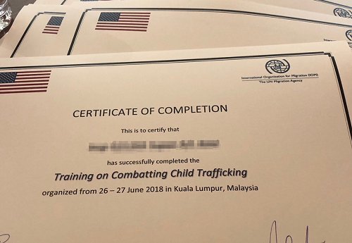 Protective Intelligence Network & UN Agency IOM Malaysia:  Training on Combatting Child Trafficking.